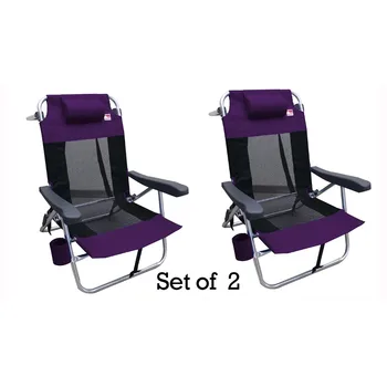 Многопозиционный Плоский складной сетчатый ультралегкий пляжный стул (2 упаковки) - фиолетовый