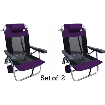 Многопозиционный Плоский складной сетчатый ультралегкий пляжный стул (2 упаковки) - фиолетовый Изображение 2