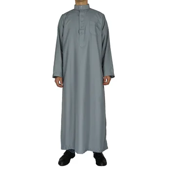 Мужчины Катар Мусульманин Марокканский Исламский Стиль Белый Серый С Длинными рукавами и воротником-стойкой Плюс Размер Арабский Халат Рубашка Мужчины Поклонение Халат