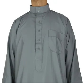 Мужчины Катар Мусульманин Марокканский Исламский Стиль Белый Серый С Длинными рукавами и воротником-стойкой Плюс Размер Арабский Халат Рубашка Мужчины Поклонение Халат Изображение 2