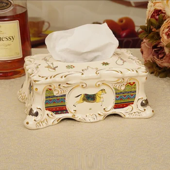 Керамическая коробка для салфеток в европейском стиле в стиле ретро для украшения гостиной Изображение 2