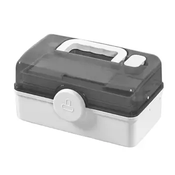 Многоцелевой ящик для хранения, переносная ручка, 3-уровневый складной лоток, коробка первой помощи, контейнер-органайзер для шитья, художественных промыслов, путешествий, автомобиля Изображение 2