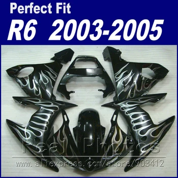 Лидер продаж, обвесы для YAMAHA R6, комплект обтекателей 2003 2004 2005, белое пламя в черном, подходят для обтекателей YZF R6 03 04 05