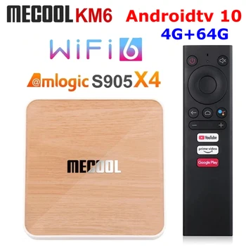 Mecool KM6 Deluxe Android 10 TV BOX Amlogic S905X4 Сертифицированный Google 4 ГБ 64 ГБ 5G Двойной WiFi 6-1000 М Android TV 10,0 Медиаплеер