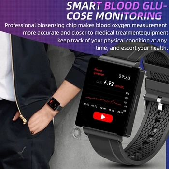 NFC Мужские и женские умные часы для фитнеса Bluetooth Вызов Пульса неинвазивное измерение уровня глюкозы в крови Браслет Смарт-часы Изображение 2