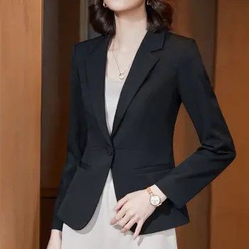 Женский костюм, пиджак на офисной пуговице, Элегантные однотонные женские блейзеры с длинным рукавом, пальто 2023, Весенние повседневные корейские универсальные топы Q257
