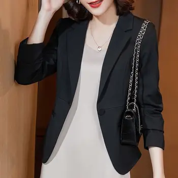 Женский костюм, пиджак на офисной пуговице, Элегантные однотонные женские блейзеры с длинным рукавом, пальто 2023, Весенние повседневные корейские универсальные топы Q257 Изображение 2