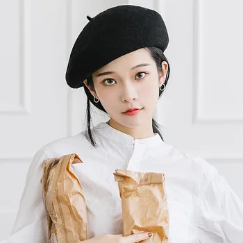 Шерстяной берет высокого класса, корейская шерстяная твидовая шляпа художника, зимняя шляпа, женская модная зимняя шляпа с бутонами