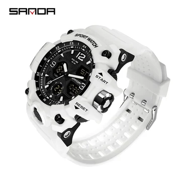 SANDA, Новые модные спортивные мужские наручные часы в стиле милитари, цифровые кварцевые часы с двойным дисплеем, Водонепроницаемые повседневные часы для мужчин 6030