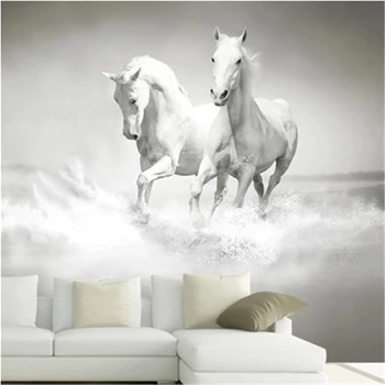 beibehang обои Лошадь Белая лошадь большая фреска континентальная задняя стена диван спальня ТВ фон 3d фреска papel de parede Изображение 2