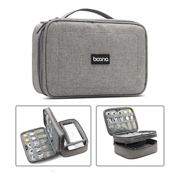 Дорожная сумка для переноски, чехол для портативных электронных аксессуаров, двухслойный кабельный органайзер, сумочка для кабелей, USB-вспышки, зарядных устройств