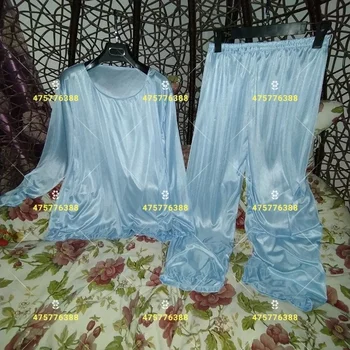 Весенняя глянцевая атласная пижама, комплект из двух предметов, женский шелковый свободный топ для сна больших размеров, брюки