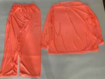 Весенняя глянцевая атласная пижама, комплект из двух предметов, женский шелковый свободный топ для сна больших размеров, брюки Изображение 2