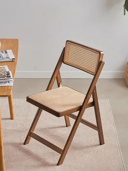 Винтажный обеденный стул из ротанга, Домашняя гостиная, Складной стул со спинкой, Современный мебельный складной стул, Табурет для макияжа в спальне