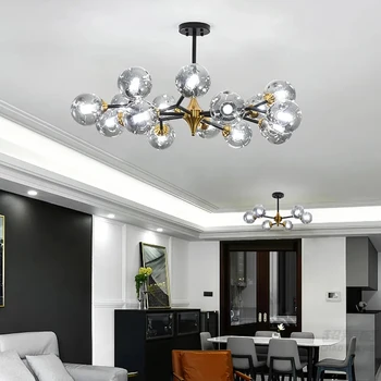 Стеклянная потолочная люстра для гостиной, скандинавская креативная простая волшебная фасоль, черная золотая подвесная лампа, подходящая лампа для спальни, столовой