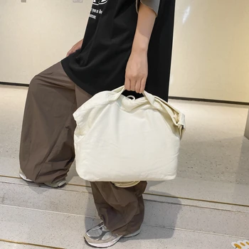 Холщовая Женская сумка, Большая сумка через плечо, однотонная эко-сумка, Корейская сумка-мессенджер для покупок, сумки Y2K, Дизайнерский ранец, Школьная сумка Изображение 2
