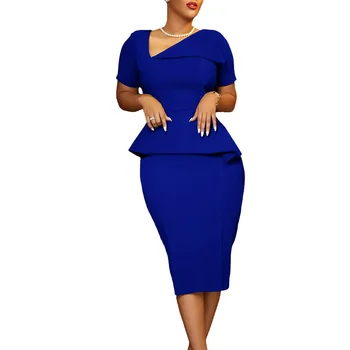 2023 Африканские платья для Женщин, Лето-Осень, Африканское Платье с коротким рукавом и V-образным вырезом из Полиэстера длиной до колен, Африканская Одежда в стиле Дашики