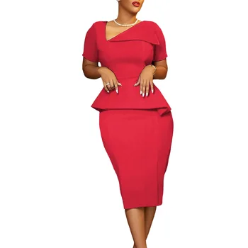 2023 Африканские платья для Женщин, Лето-Осень, Африканское Платье с коротким рукавом и V-образным вырезом из Полиэстера длиной до колен, Африканская Одежда в стиле Дашики Изображение 2