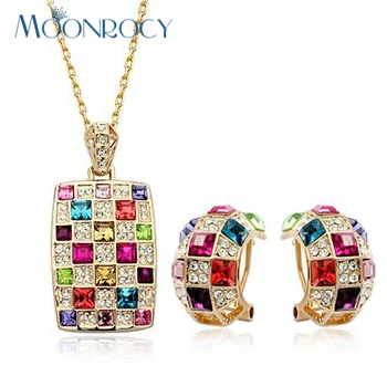 Moonrocy Бесплатная Доставка, модное ожерелье и серьги с кристаллами, комплект ювелирных изделий из циркония розового золота, комплект украшений для женщин, подарок