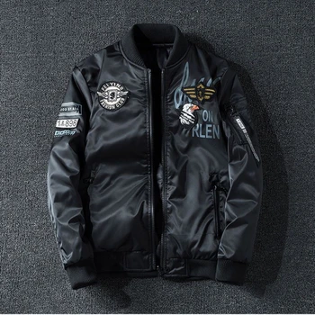 Куртки-бомберы, мужское пальто, новая ветровка, военная мотоциклетная куртка с вышивкой, весна-осень, корейская модная джинсовая куртка Изображение 2