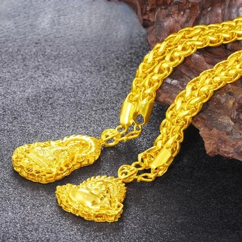 Классическое ожерелье из чистого золота 24 К, подвеска в форме Будды Гуаньинь, Позолоченные Ожерелья, Цепочка, изысканные ювелирные изделия, подарки