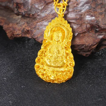 Классическое ожерелье из чистого золота 24 К, подвеска в форме Будды Гуаньинь, Позолоченные Ожерелья, Цепочка, изысканные ювелирные изделия, подарки Изображение 2