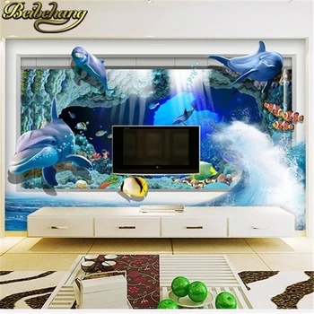 beibehang papel de parede Подводный мир 3D мультяшные обои фон бесшовная фреска гостиная телевизор диван 3D обои Изображение 2