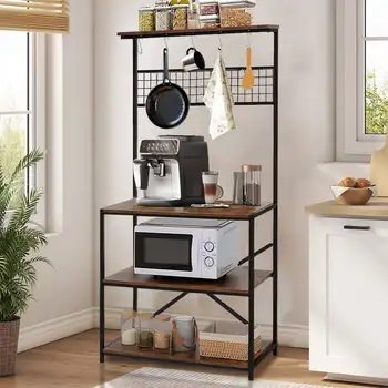 SUGIFT 4-уровневая стойка для Выпечки, Кухонная полка для хранения, подставка для микроволновой печи с 10 крючками