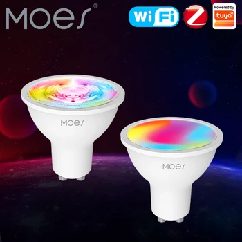 MOES Tuya ZigBee GU10 WIFI Умные светодиодные Лампы RGB C + W Белые Лампы С Регулируемой Яркостью Smart Life APP Control Лампочки Голосом Alexa /Google