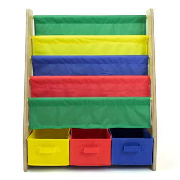 Детский книжный шкаф с 4 полками и 3 ящиками для ткани, натуральное дерево/Основное Изображение 2