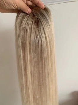 16*18 Virgin Human Hair Ombre Highlight Blonde Topper Clip in Парик для Женщин Европейские Волосы Маленький Шиньон для Истончения Волос Изображение 2