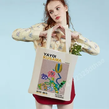 Сумка для покупок Yayoi Kusama, цветной горошек, цифровая сумка для супермаркета в японском стиле, мультяшная леди, многоразовые сумки для покупок