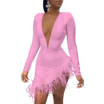 2023 Африканские платья для женщин, Летние Сексуальные африканские женщины с длинным рукавом и V-образным вырезом, Розовое Белое Черное мини-платье, Африканская одежда Изображение 2