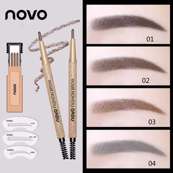 NOVO Водонепроницаемый стойкий карандаш для бровей, 3 заправки для карандашей + 3 набора шаблонов для бровей, стойкий инструмент для макияжа бровей