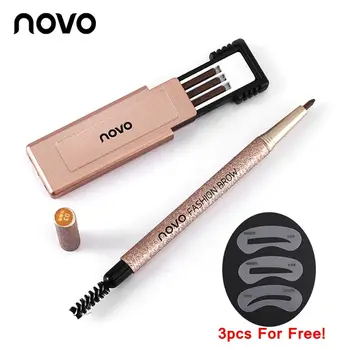 NOVO Водонепроницаемый стойкий карандаш для бровей, 3 заправки для карандашей + 3 набора шаблонов для бровей, стойкий инструмент для макияжа бровей Изображение 2