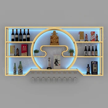 Винный стеллаж для винного магазина класса люкс, золотой, большой под полкой, винный стеллаж для гостиной, витрина для бара, коммерческое украшение Wijnkast