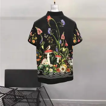 Европейская и американская мужская летняя новинка 2023 года с короткими рукавами и отворотами, модная винтажная футболка с цветочным принтом Изображение 2