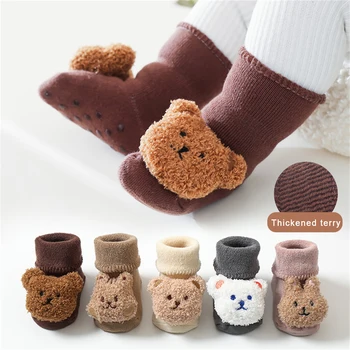 EWODOS Детские милые носки с мультяшными животными, носки-тапочки, теплые носки для новорожденных, уютные зимние рождественские носки