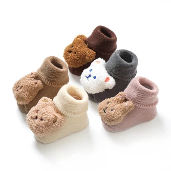 EWODOS Детские милые носки с мультяшными животными, носки-тапочки, теплые носки для новорожденных, уютные зимние рождественские носки Изображение 2
