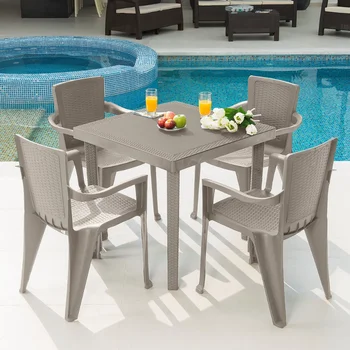 Набор столов и стульев для патио Infinity из полипропиленовой смолы, 5 предметов, темно-серый