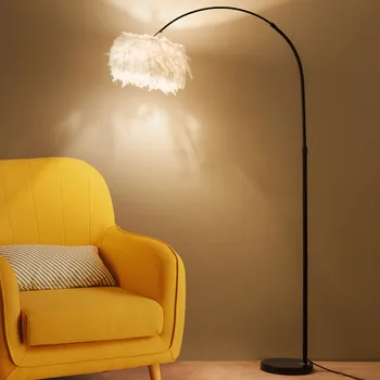 Торшер из перьев, скандинавский минималистичный торшер, офис в отеле, гостиная, спальня, прикроватная лампа, простой диван, торшер дугообразной формы Изображение 2