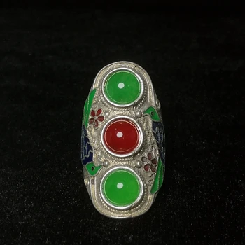 Китайская Тибетская Серебряная резьба, перегородчатая инкрустация в виде Птицы, Нефритовое кольцо, старинное украшение, подарочная коллекция