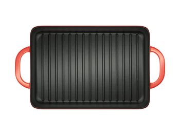 Чугунная Эмалированная сковорода-гриль, красный Изображение 2