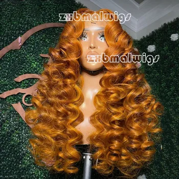 26-дюймовый Имбирно-оранжевый Синтетический парик из синтетических волос на кружеве, Свободная волна, для женщин, Парики из термостойкого волокна, Ccosplay
