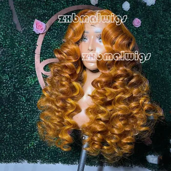 26-дюймовый Имбирно-оранжевый Синтетический парик из синтетических волос на кружеве, Свободная волна, для женщин, Парики из термостойкого волокна, Ccosplay Изображение 2
