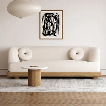 Скандинавский Деревянный диван для маленькой квартиры, Простой Кремовый Мягкий прямой диван Белого Цвета, Современный Банкетный дизайн, Muebles Home Decoration