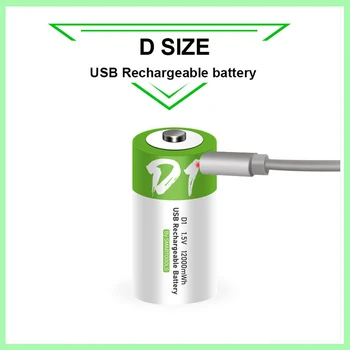 Аккумуляторная батарея размера D 1,5 В 12000 МВтч, зарядка через USB, литий-ионные аккумуляторы для газовой плиты, фонарика, водонагревателя, батареи LR20 Изображение 2