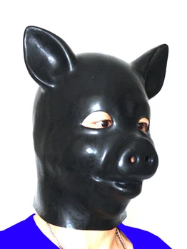 Латексная маска животного, фетиш-капюшон с застежкой-молнией сзади, шляпы для косплея, капюшоны, аксессуар для свиньи из аниме, рабыня