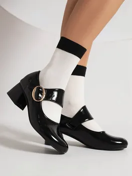Туфли-лодочки Mary Jane для девочек, модный блочный каблук, широкий ремешок с пряжкой, Весенние туфли-лодочки 2023, Классический школьный стиль, большие размеры 45 46 44 34