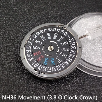 Японский Оригинальный механический часовой механизм NH36/NH36A, черная английская дата, неделя, автоматические запасные части для часов с заводной головкой на 3,8 часа